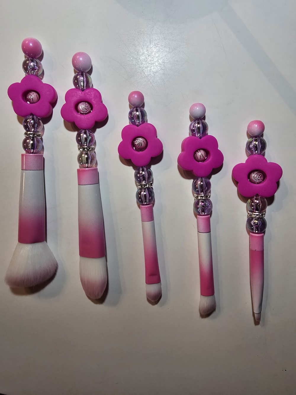 Pink Flower Handle Makeup Brush Set - Brand Unknown